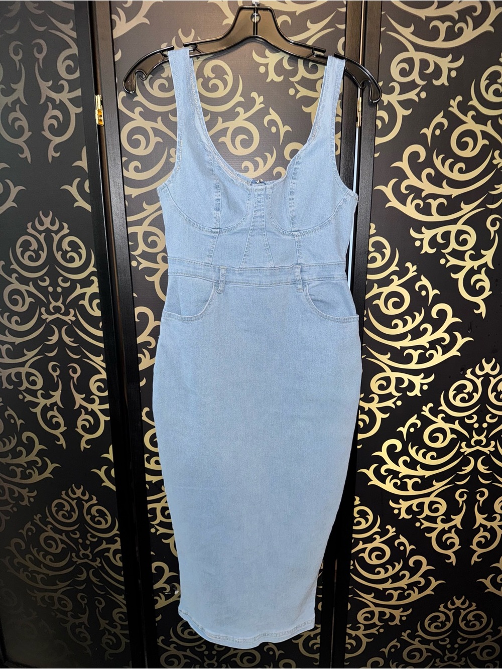 SHEIN Light Blue Denim Midi Dress